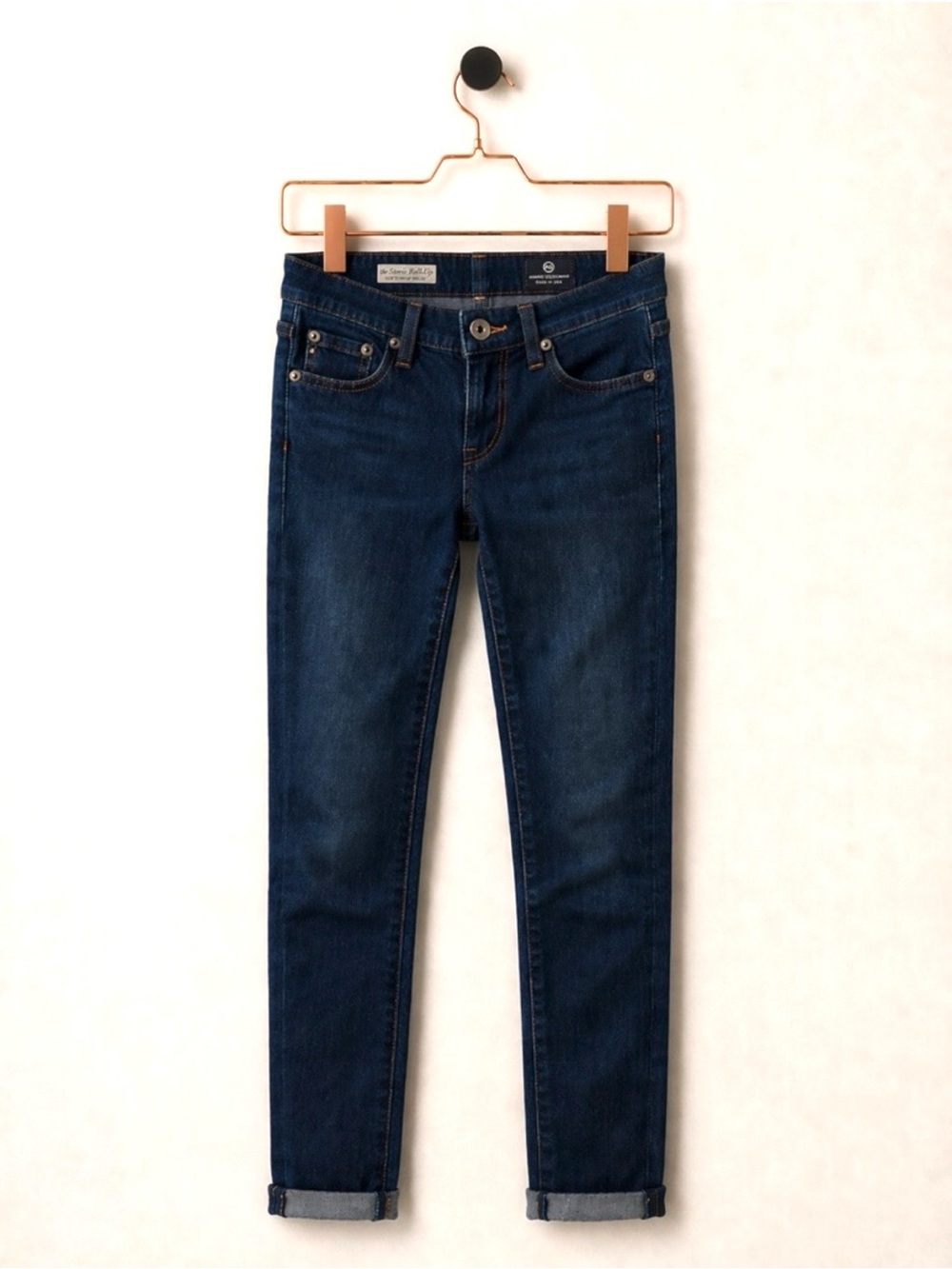 AG Adriano Goldschmied Stevie Roll-Up Slim Straight Cuff Jeans 26R Dark Wash USA